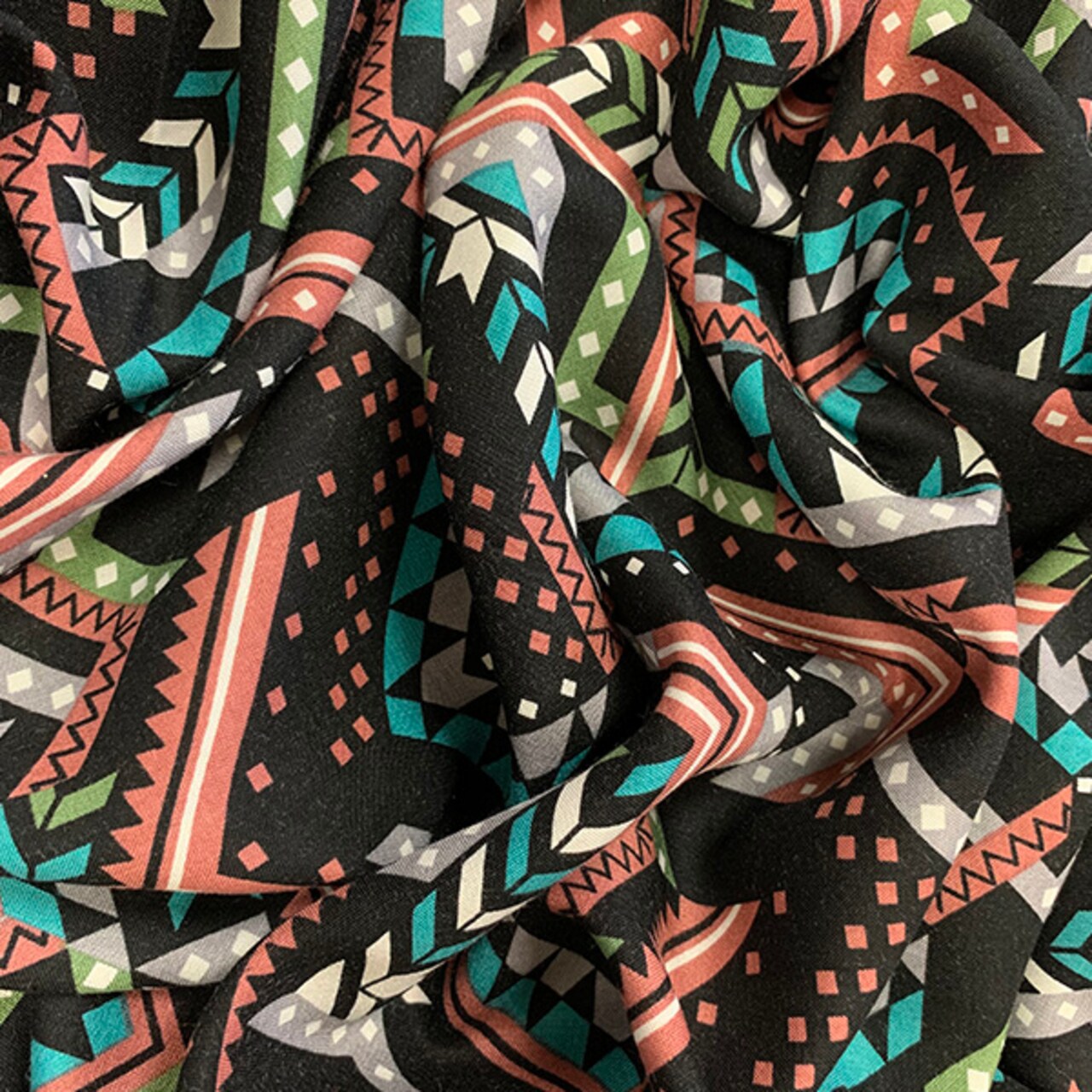 Rose and Teal Multi Broken Chevron Print Rayon Challis Fabric By the Yard